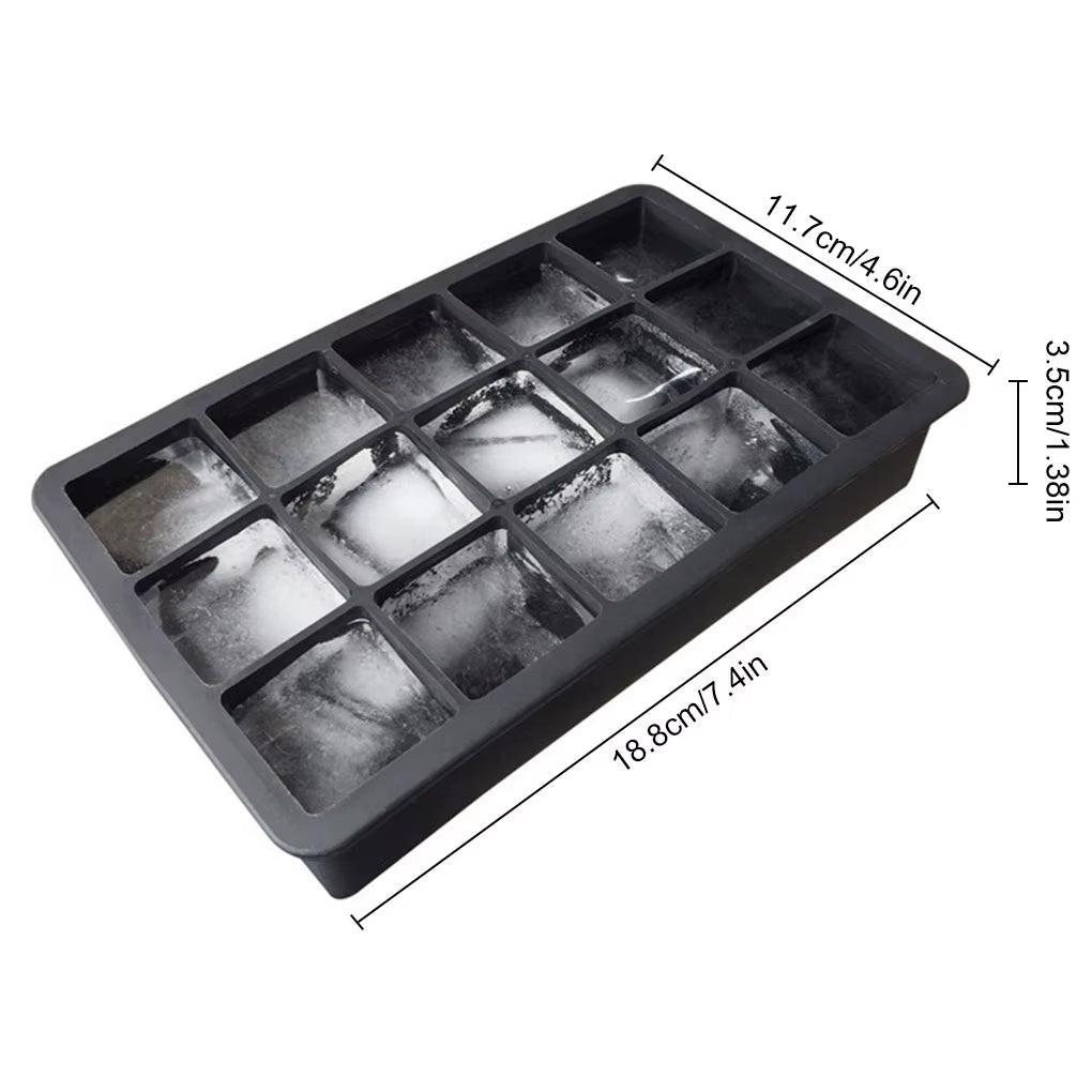 Black Grade Silicone 15-Grid Cube Jumbo Silicone Ice Cube Square Tray Mold Mould Non-Toxic Durable Bar Pub Wine Ice Blocks Maker