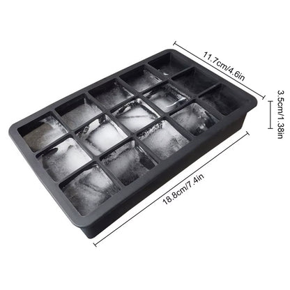 Black Grade Silicone 15-Grid Cube Jumbo Silicone Ice Cube Square Tray Mold Mould Non-Toxic Durable Bar Pub Wine Ice Blocks Maker