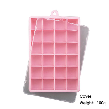 With Lid / No Lid 24-Hole Silicone Ice Tray Square Box Auxiliary Food Puree Cheese Jelly Mold Bar Kitchen Tool Cocktail Cube
