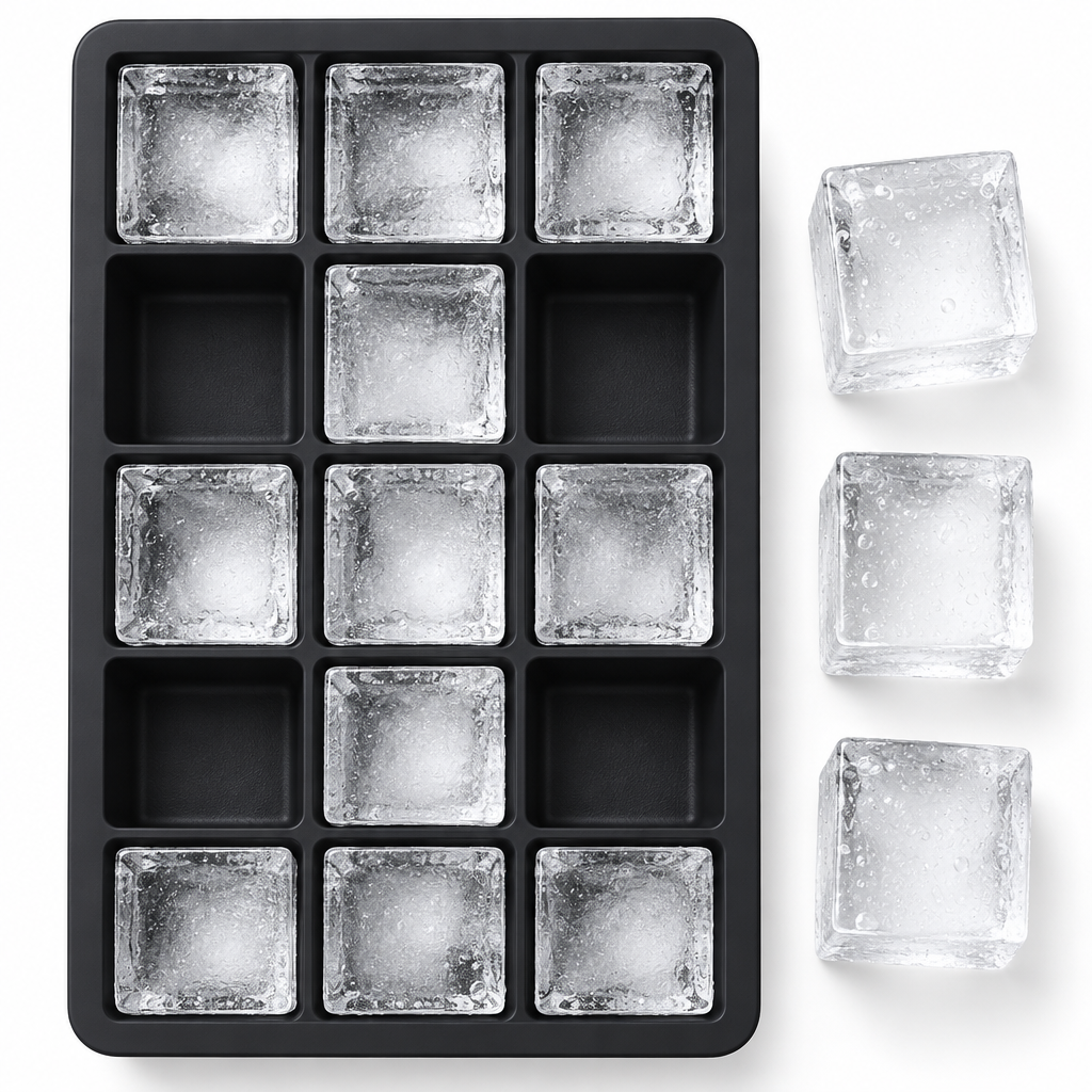 Black Grade Silicone 15-Grid Cube Jumbo Silicone Ice Cube Square Tray Mold Mould Non-Toxic Durable Bar Pub Wine Ice Blocks Maker