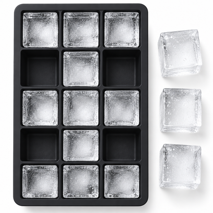 Black Grade Silicone 15-Grid Cube Jumbo Silicone Ice Cube Square Tray Mold Mould Non-Toxic Durable Bar Pub Wine Ice Blocks Maker