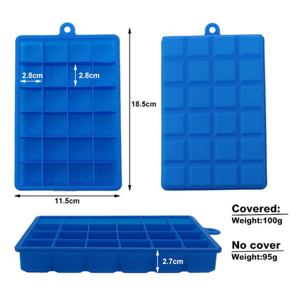 With Lid / No Lid 24-Hole Silicone Ice Tray Square Box Auxiliary Food Puree Cheese Jelly Mold Bar Kitchen Tool Cocktail Cube