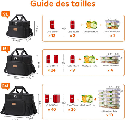 Sac Isotherme Repas 9L/ 15L/ 24L/ 33L, Glaciere Souple Isothermes